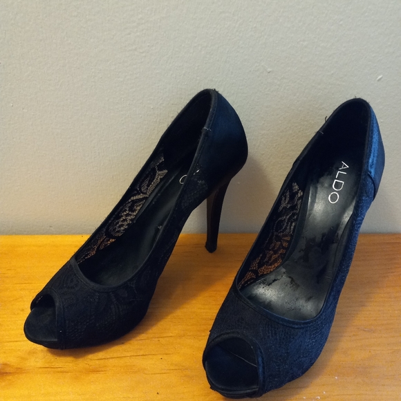 Aldo Lace Stilletho Peep Toe Womens Size 37 - Picture 2 of 10